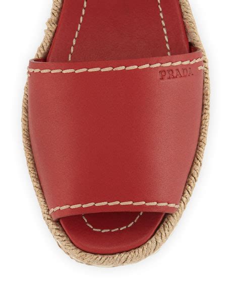 prada embroidered espadrilles|Prada espadrille flat sandals scarlatto.